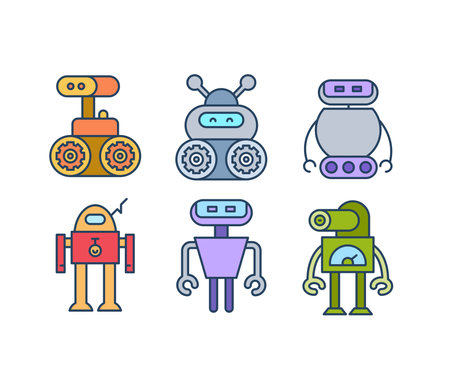 cartoon robot icons set vectorのイラスト素材