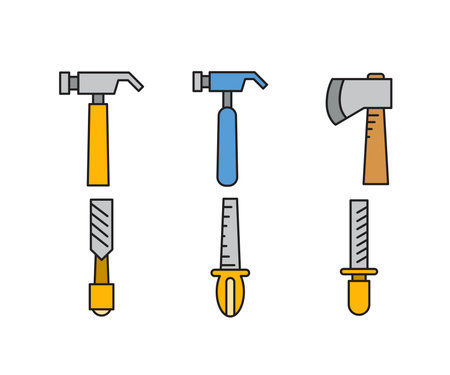 claw hammer, axe and rasp icons setのイラスト素材