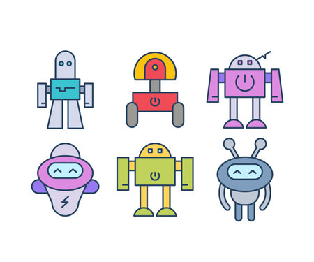 robot character icons set vectorのイラスト素材