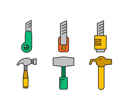 cutter knife and hammer icons set illustrationのイラスト素材