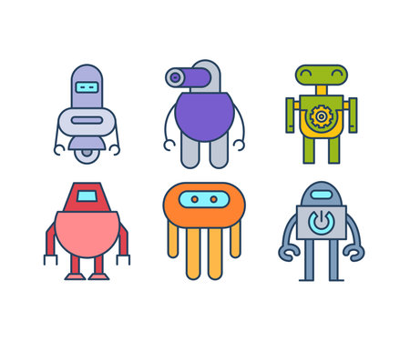 cartoon robot icons set vectorのイラスト素材