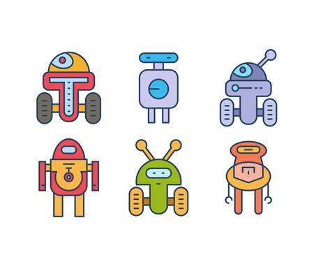 cartoon robot icons set vectorのイラスト素材