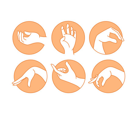 Set of hands with different gestures. Vector illustration in flat design.のイラスト素材