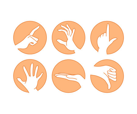 Hands icon set. Vector illustration of a set of gestures.のイラスト素材