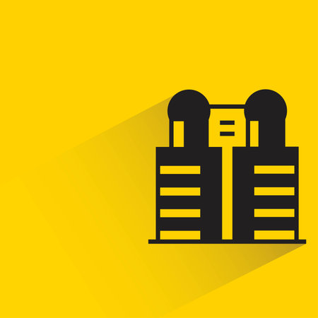 office building with shadow on yellow backgroundのイラスト素材
