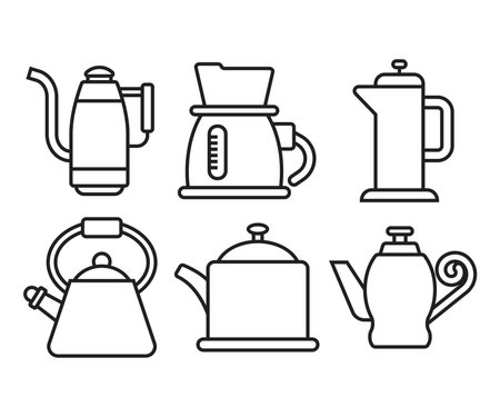 kettle and teapot icons set line illustrationのイラスト素材