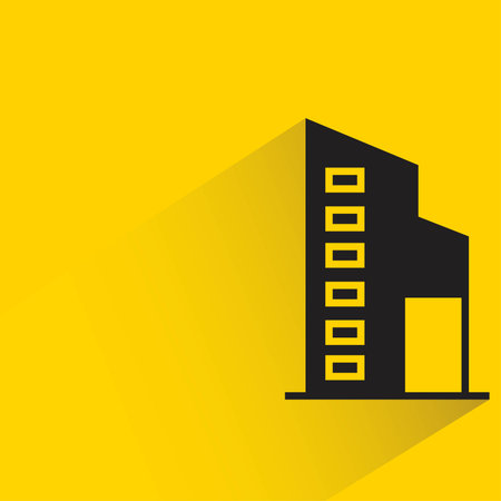 skyscraper building icon with shadow on yellow backgroundのイラスト素材