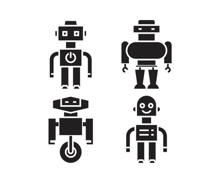 Robots black glyph icons setのイラスト素材