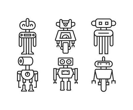 Robot Avatar Icons Set Line Illustrationのイラスト素材