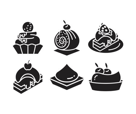 cake, sweets and dessert icons setのイラスト素材