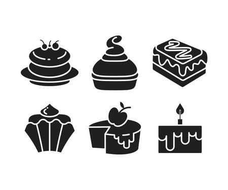 cake, sweets and dessert icons setのイラスト素材