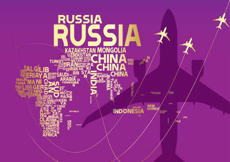 Asia travel background design  ,Airliners on Asia mapのイラスト素材