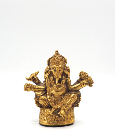 Gold metallic shining ganesha lord of success and white background.の写真素材
