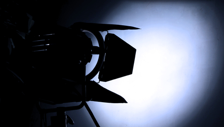 Big studio light and tripod for outdoor movie or video production shooting set.の写真素材