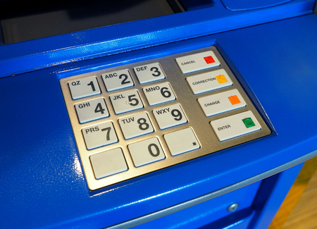 ATM machine close-up and number button and top view angle.の写真素材