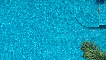 Bird eyes view images of hotel swimming pool salt system not clorine which have blue clear color...