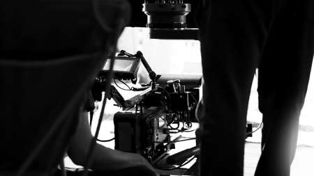Behind the scenes of video production in studio which filming a online movie with professional set...