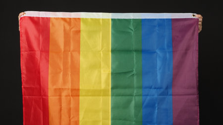 LGBTQ flag or Lesbian Gay Bi sexsual Transgender Queer or homosexsual pride Rainbow flag on black...