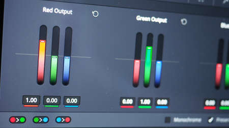 Color grading graph or RGB colour correction indicator on monitor in post production process....