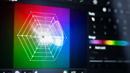 Color grading tools or RGB colour correction indicator on monitor in post production process. Telecine full grade stage in video or film production processing. for colorist edit or grading color on digital movie.の写真素材