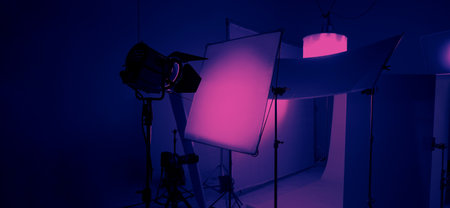 Studio light equipments for photo or film movie video. Light set for professional shooting studio...