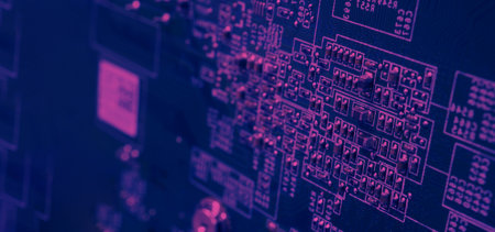 Semiconductor. cpu chip located on the green motherboard of the computer. Semi conductor motherboard circuit board. Hightech computer board with manufacture chip pcb technology. Smart phone iot chip.の写真素材