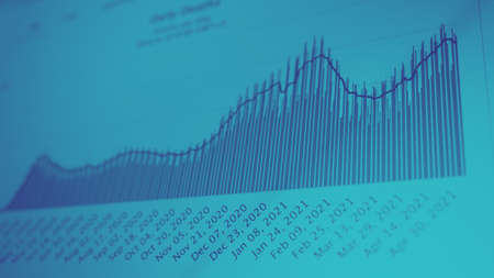 Coronavirus pandemic statistics on screen. Number of Covid 19 cases rising. Map data showing increasing numbers of Corona virus pandemic infected cases. international statistics. Health care concept.の写真素材