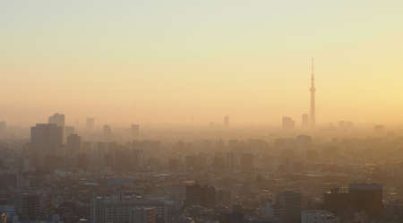 Tokyo Japan March 25 2016: Tokyo city and Tokyo Sky Tree tower. Skytree is Tallest structure in world when built. famous travel destination landmark of Japan. Tokyo skyline. Illustrative Editorial.のeditorial素材
