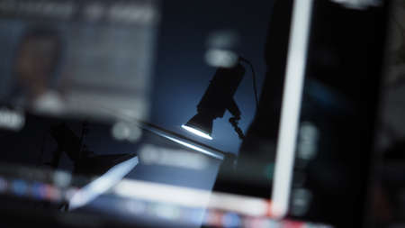 Blurry images of Studio light equipment for filming movie video or professional photo shooting. Shot...