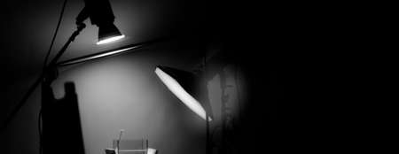 Blurry images of Studio light equipment for filming movie video or professional photo shooting. Shot...