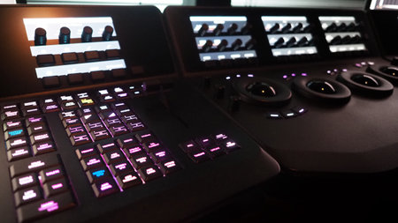 Video editing controller machine for color edit in post video production. Many button control panel...