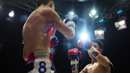 Bangkok Thailand November 11 2018. Unidentified Thai and foreign kick boxing players in competition fight Muay Thai Super Champ at Muay Thai Street Bangkok. Thai kick boxing. Illustrative Editorial.のeditorial素材