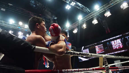 Bangkok Thailand November 11 2018. Unidentified Thai and foreign kick boxing players in competition...