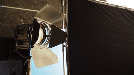 Film light for video production camera in studio set. Use as studio photo shoot light. Big LED spot...