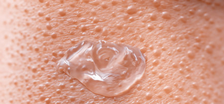 Collagen And Hyaluron Serum Gel On Skin. Splashing of Hyaluron gel. Liquid hyaluronic acid gel on...