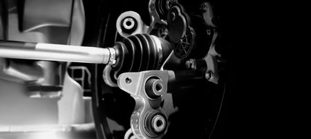 Car suspensions. Close up of a car suspension parts system such as CV joint Rubber boot and Control...