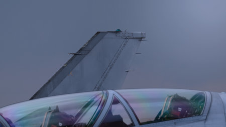 Close up of modern aircraft military fighter jet. Close up Jet parts such as landing gear engine...
