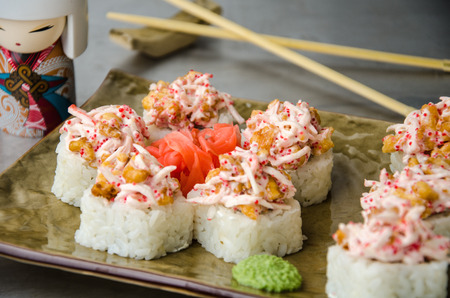 Japanese food. Sushi rolls set. Selective focus.の写真素材
