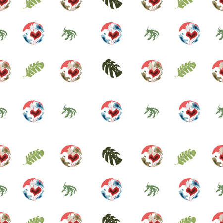 Love of earth with green leaf pattern background