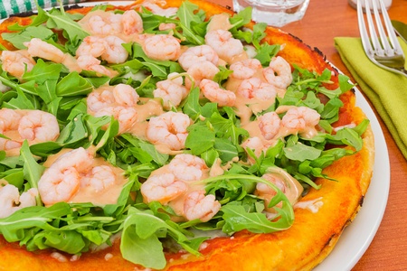 pizza with arugula and shrimp with の写真素材