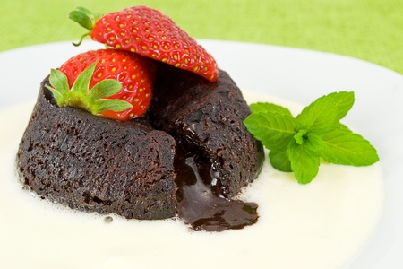 Chocolate souffle with whipped creamの写真素材