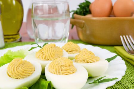 boiled eggs with tuna sauceの写真素材