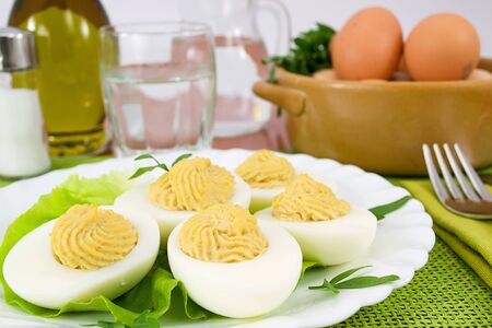 boiled eggs with tuna sauceの写真素材