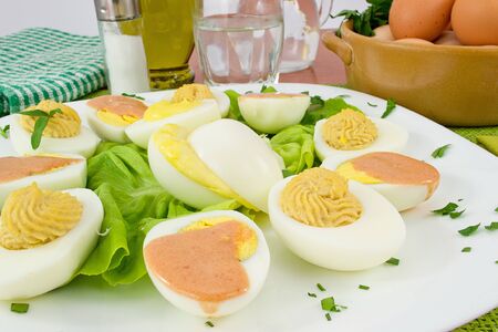 boiled eggs in sauceの写真素材