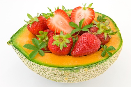 melon basket with strawberriesの写真素材