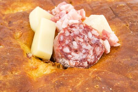 rustic pie tortano casatiello ingredientsの写真素材