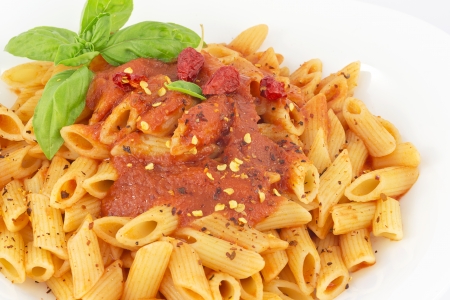 penne with red pepper の写真素材