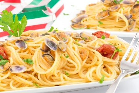 spaghetti with clamsの写真素材