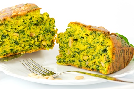 cake with spinach and pine nutsの写真素材