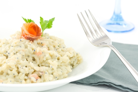 rice with salmon and caviar の写真素材